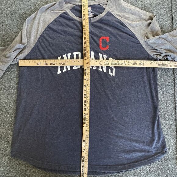 Cleveland Indians Shirt Mens Grey 2XL Raglan Distressed Henley MLB Baseball XXL - Picture 6 of 10